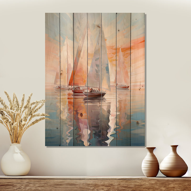 Minimalisme, voilier, rythmes, impression sur bois, H 40 po x l 30 po x P 0,78 po