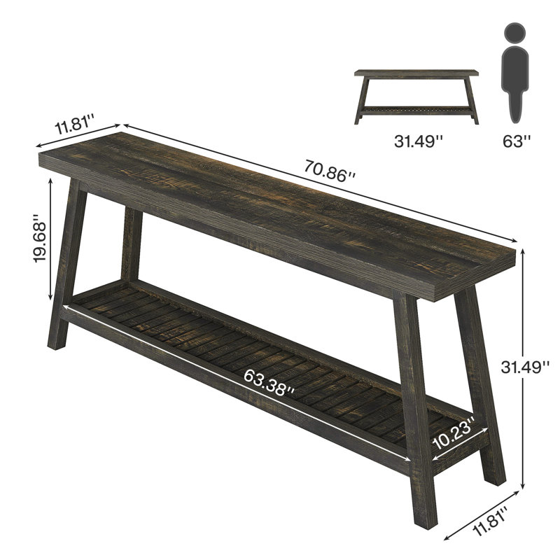 Console de 70,9 pouces de style campagnard pour entrée, table d'entrée à 2 niveaux, Marron foncé