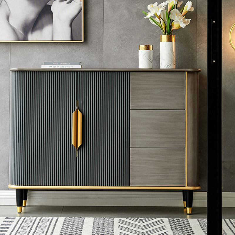 Armoire d'appoint multifonctionnelle de style rétro, Gris, H 35,4 po x l 47,2 po x P 15,7 po
