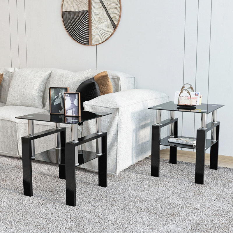 Ensemble de 2, table basse moderne en verre trempé, table de bout, table carrée pour le salon