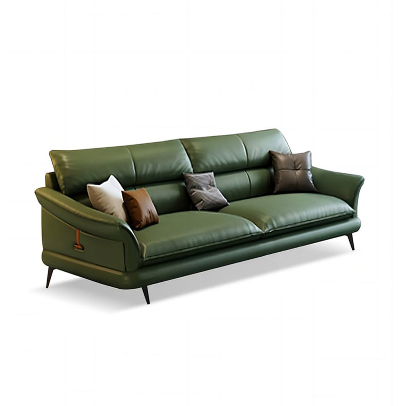 Causeuse-coussin standard en cuir véritable vert, 32,68 po H x 74,8 po L x 37,4 po P, Vert
