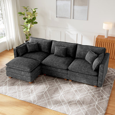 Canapé modulaire 112,2 "en chenille avec repose-pieds, canapé modulaire en forme de nuage avec pieds en bois