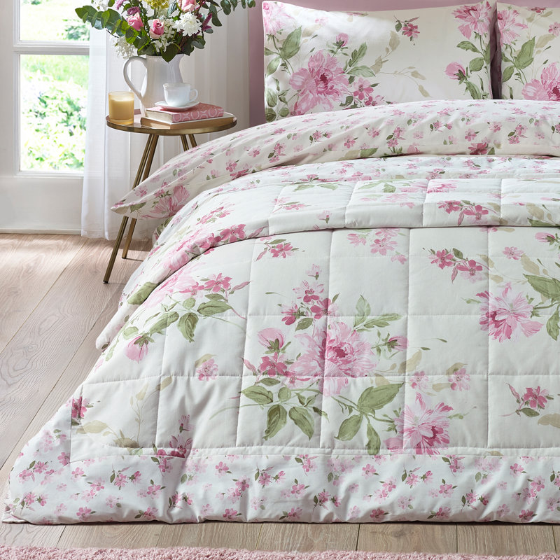 Avebury Floral Reversible Quilted Bedspread, Cream