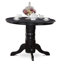 L'ensemble de salle à manger 3 pièces comprend une table de salle à manger ronde avec piédestal et 2 chaises Parson revêtues de similicuir gris clair, lin blanc-139396559-139396558-139396557