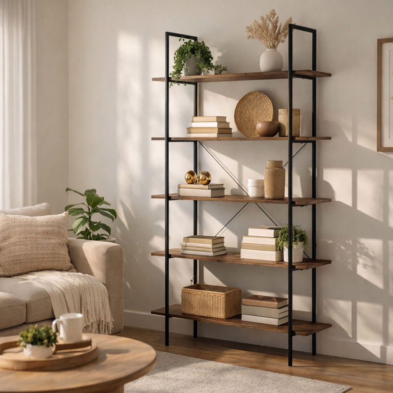 Lavish Home 35.5"L x 11.75"W x 68"H 5-Tier Wooden Bookshelves, Brown