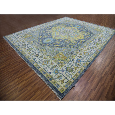 11'10" x 14'9" Gunmetal Gray, Oushak Weave, 100% Wool, Hand Knotted Oversized Rug
