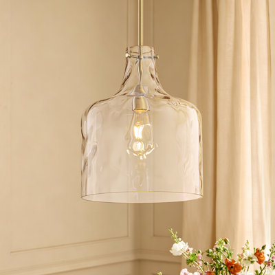 Suspension moderne à une lumière de 11,8 po avec abat-jour en verre martelé en forme de cloche