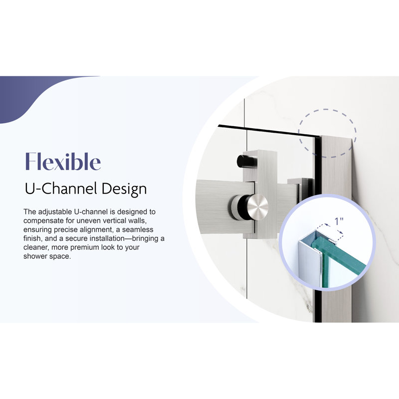 56” - 60" W x 75” H Frameless Single Sliding Glass Shower Doors | 3/8” (10mm) Thickened Clear Tempered Glass | Leak-Proof | Durable Stainless-Steel Hardware | Adjustment Uneven Walls