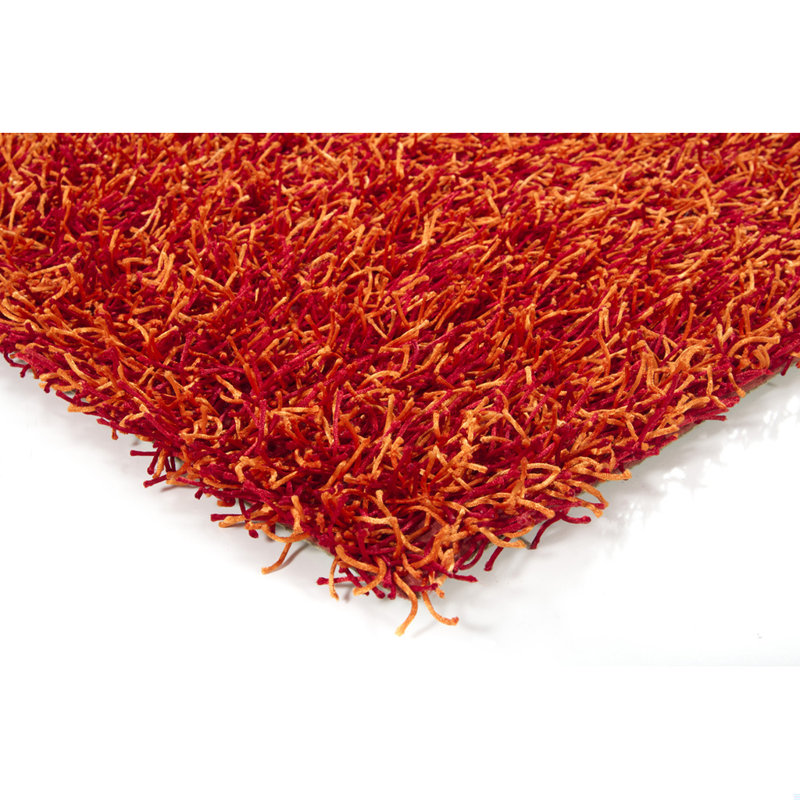 Heston Authentic Hand Woven Handmade Double-Mixed Red & Orange Modern Abstract Polyester Shag Area Rug