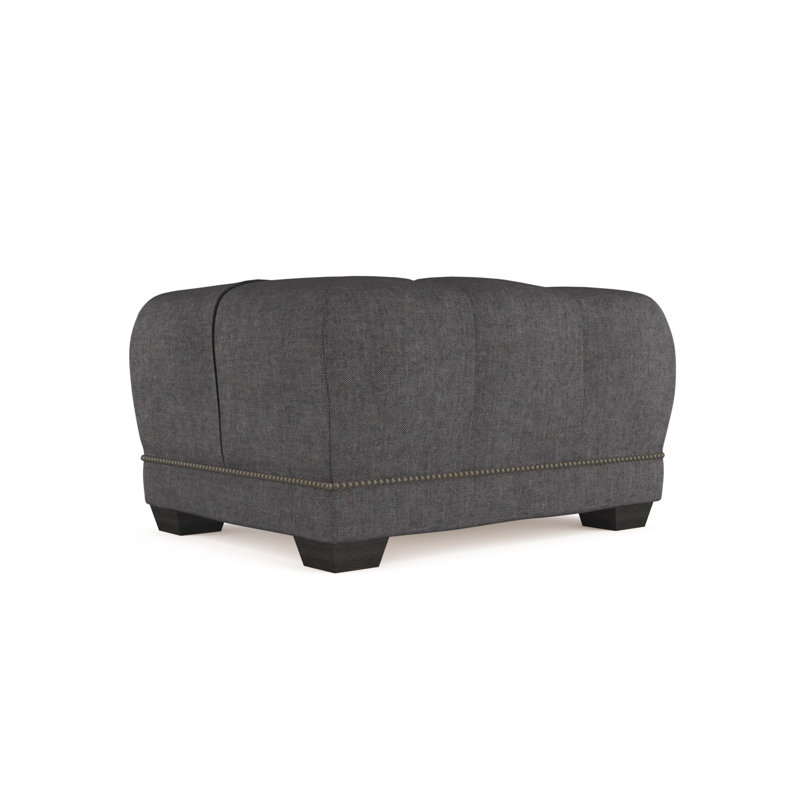 Hudson Ottoman, Plush Velvet Blue Print, Ebony