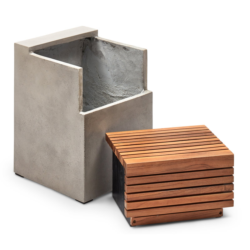 Solid Wood Accent Stool, Concrete
