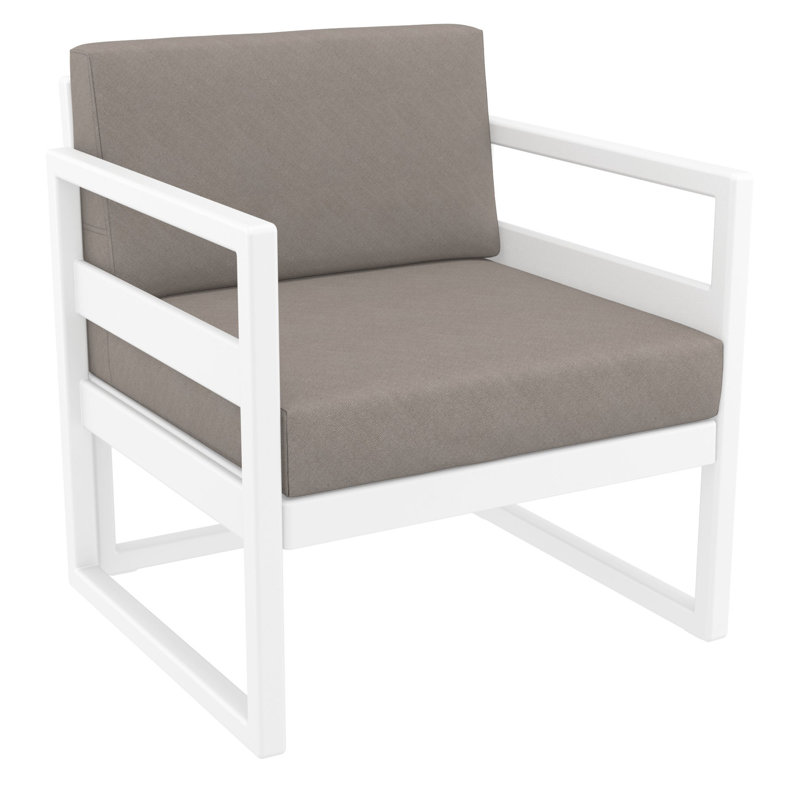 Chaise de patio avec coussins Lane, Toile taupe Sunbrella®, Blanc