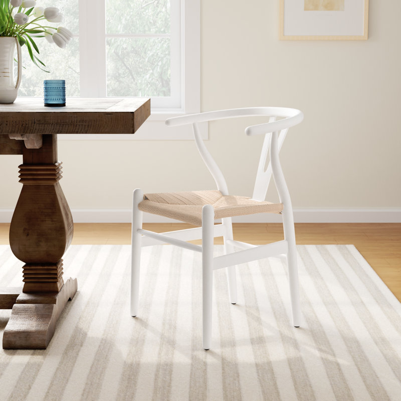 Wyn Woven Solid Wood Dining Chair, White / Natural, 1