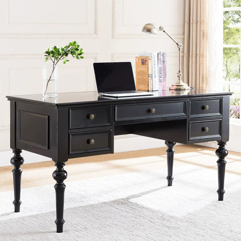 Bureau en bois massif American Country Style, H 30,71 po x l 55,12 po x P 23,62 po, Noir