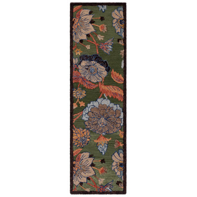 Tapis vert / bleu en laine / coton touffeté à la main Anacecilia 759