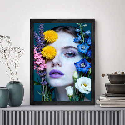 Noir encadré rétro La fusion des belles fleurs faciales et du maquillage de belles dames, impressions encadrées de style rétro