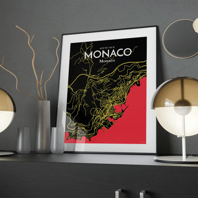 Monaco City Map in Contrast 1 Piece Wall Art
