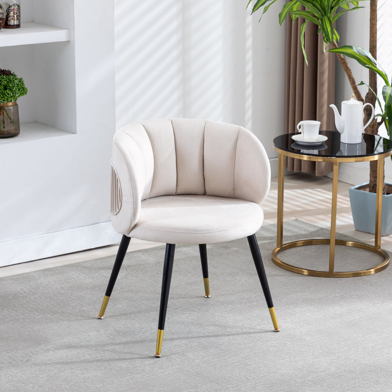 Fauteuil demi-tonneau en velours 22,04 po Taniece, Velours blanc cassé