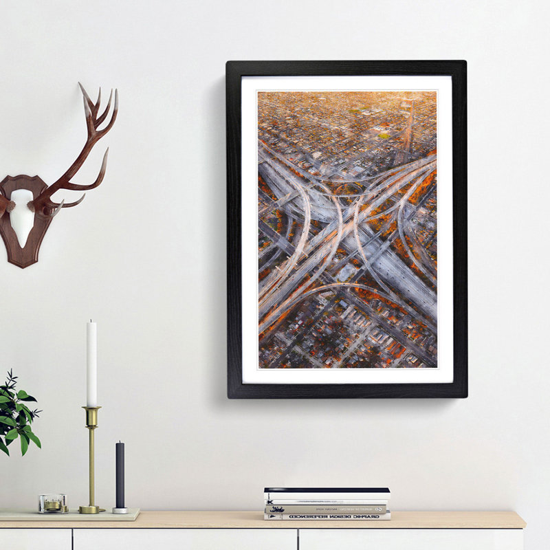 Highways of Los Angeles - Picture Frame Painting Print, 45cm H x 33cm W x 2cm D, Black Framed
