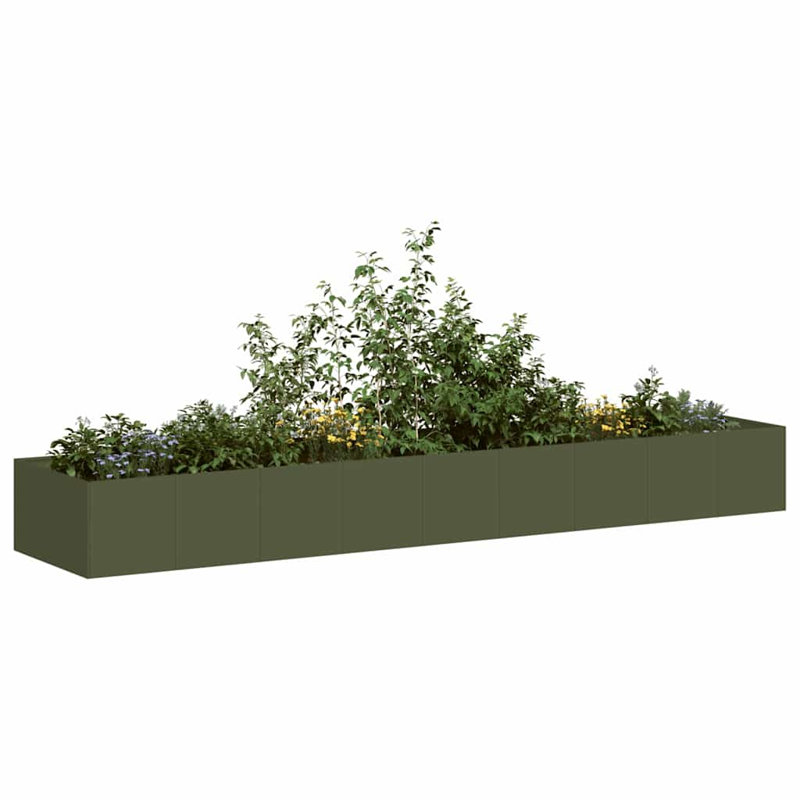 Planter 40 Cm Steel, 40cm H x 360cm W x 80cm D, Olive Green