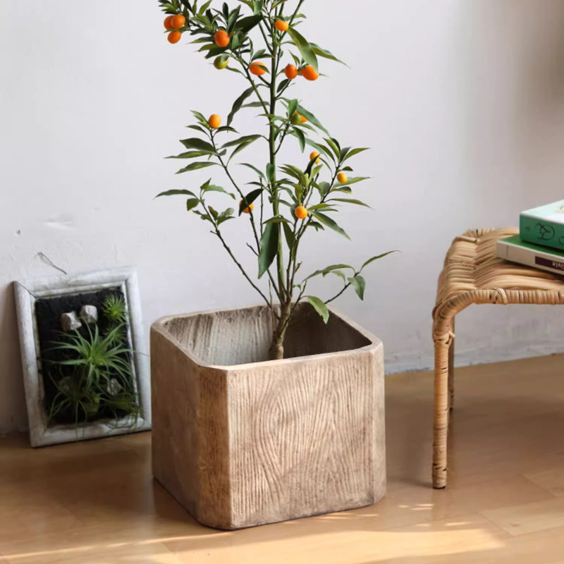 StoneGrain Square Planter, 8.2" H x 9.4" W x 9.4" D, Camel