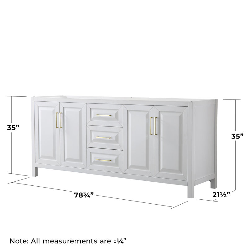 Daria 78.75'' W Double Bathroom Vanity Base, White/Gold