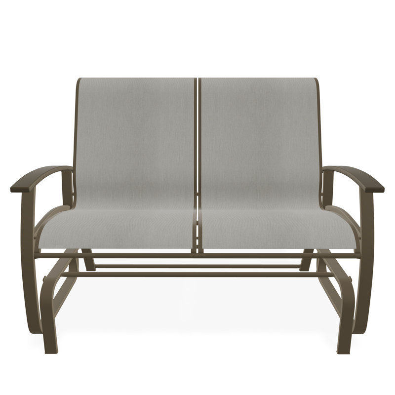 Belle Isle Sling Aluminum Frame 2-Seat Glider with Marine Grade Polymer Arm Accent, Beachwood, Fossil