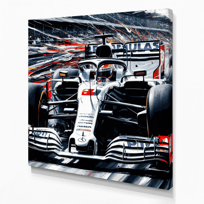 Art sur toile gris, transport, Formule 1 et voiture de course, H 32 po x l 32 po