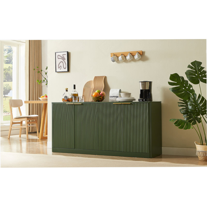 Buffet ondulé moderne 59 pouces, armoire de rangement incurvée de conception contournée, armoire à 4 portes avec fonction de rangement, convenant à la cuisine / chambre à coucher / salon, vert