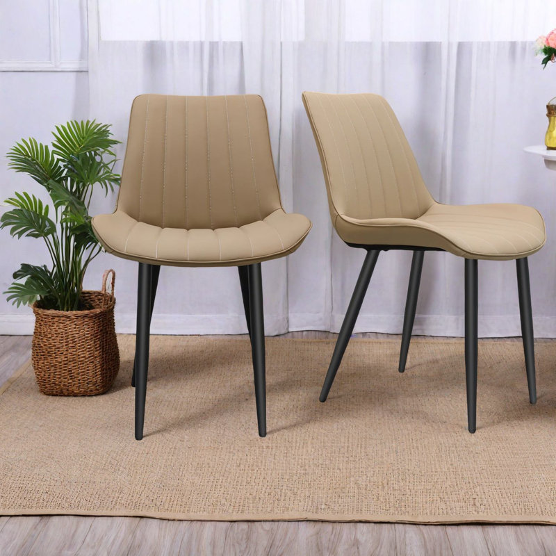 Chaises de salle à manger confortables kaki, cuir pu, motif à vagues, ensemble de 2