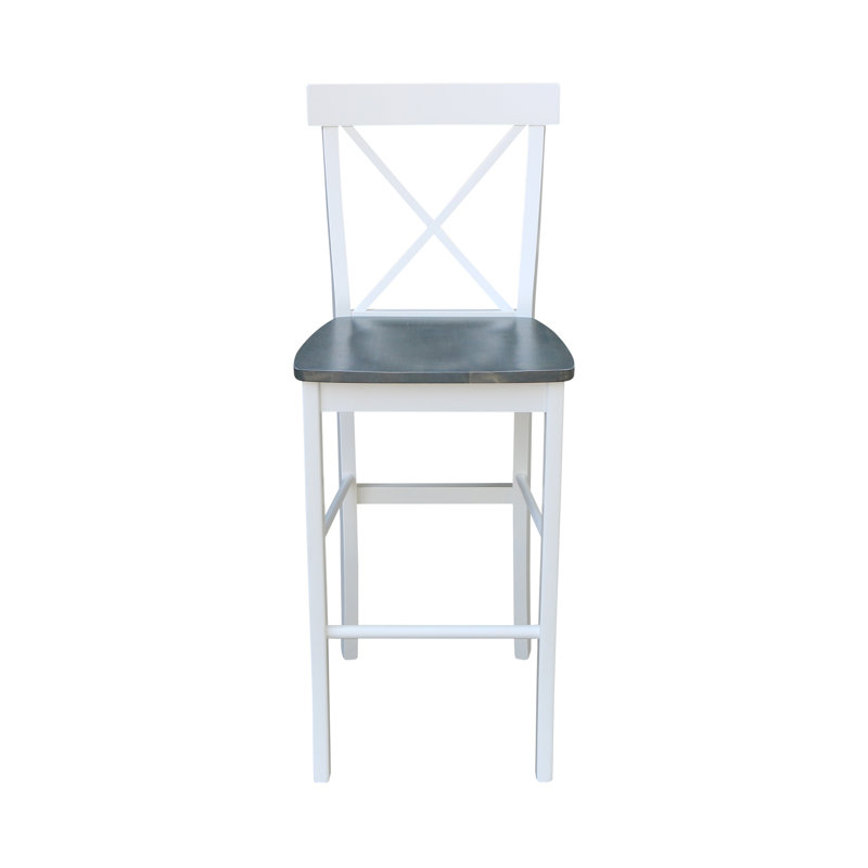 Tabouret de bar en bois massif Guzik, Tabouret de bar (siège d'une hauteur de 29 po), Blanc / gris bruyère