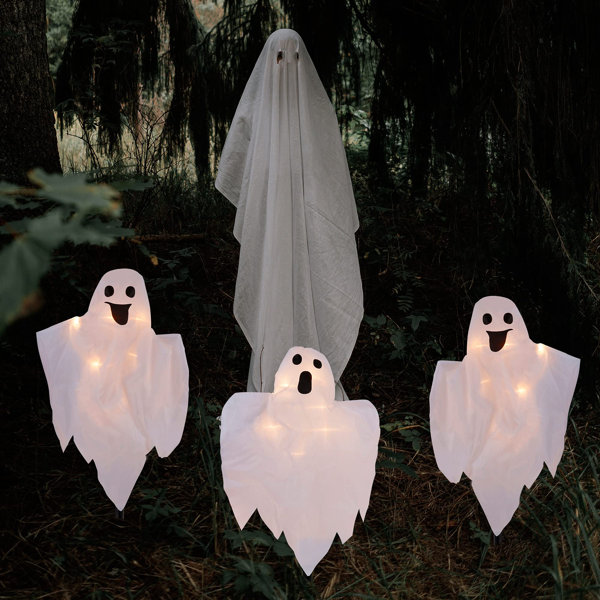 The Holiday Aisle® 3 Pack Lighted White Cloth Ghost Stakes | Wayfair