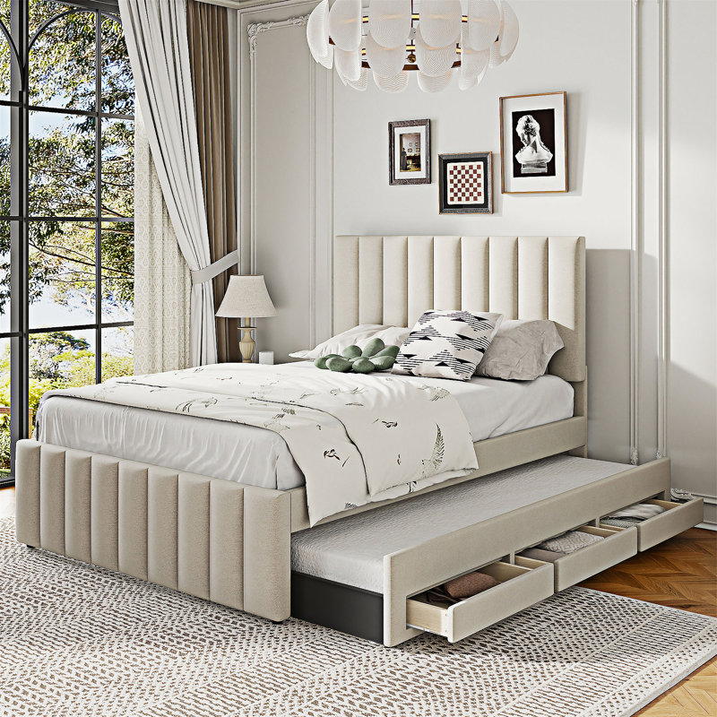 Upholstered Platm Bed, Beige