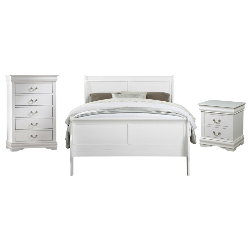 Ensemble de chambre à coucher Engstrom, Blanc, Très grand, 2 pièces : 1 table de chevet, 1 lit