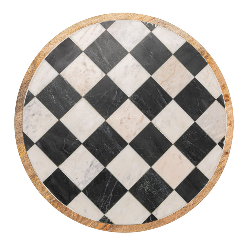 Plateau tournant à carreaux en bois de manguier et marbre