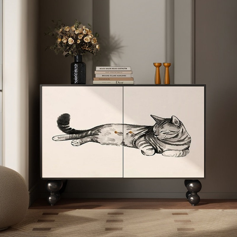 Two-door simple animal print accent cabinet, Black