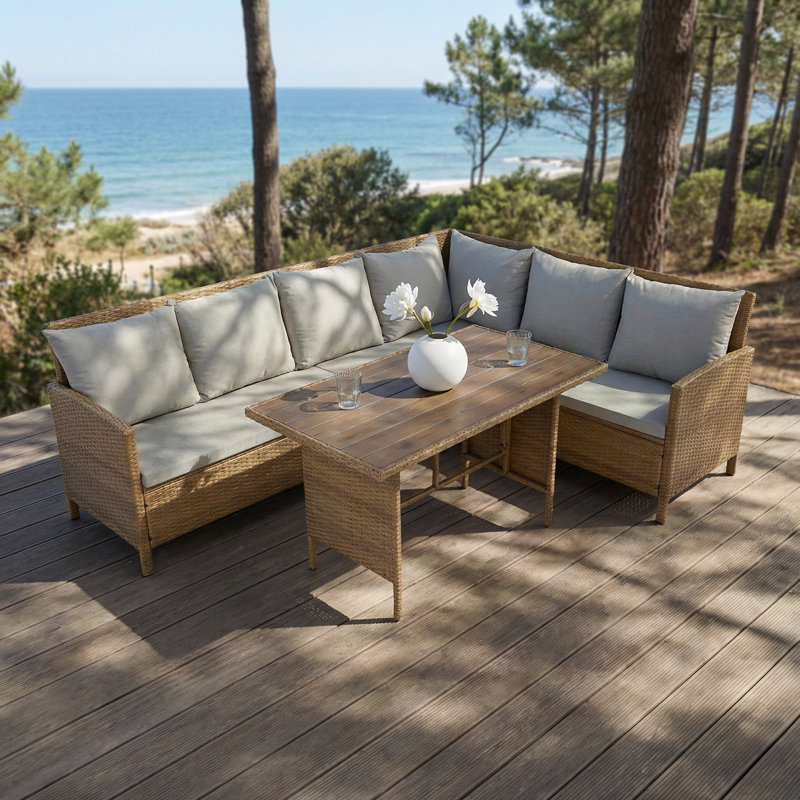Alia Outdoor Rattan Sofa & Polywood Table Set