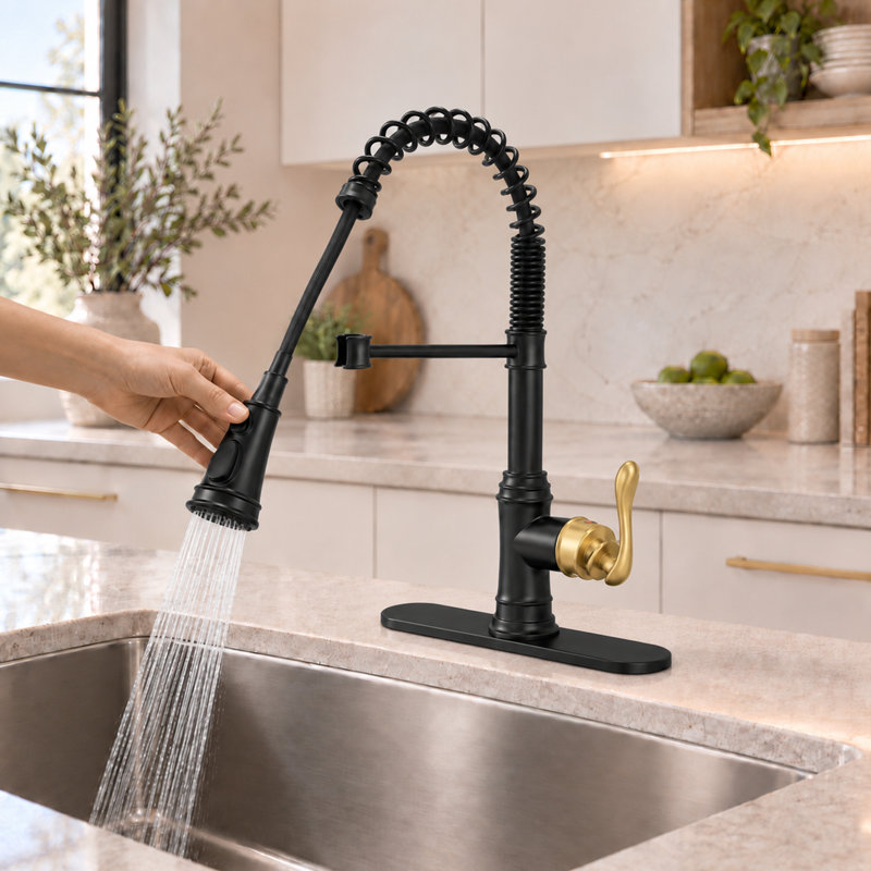  VIBRANTBATH Pull Down Kitchen Faucet, Modern Minimalist Single Handle 3-Function Sprayer Kitchen Sink Faucet with Deck Plate