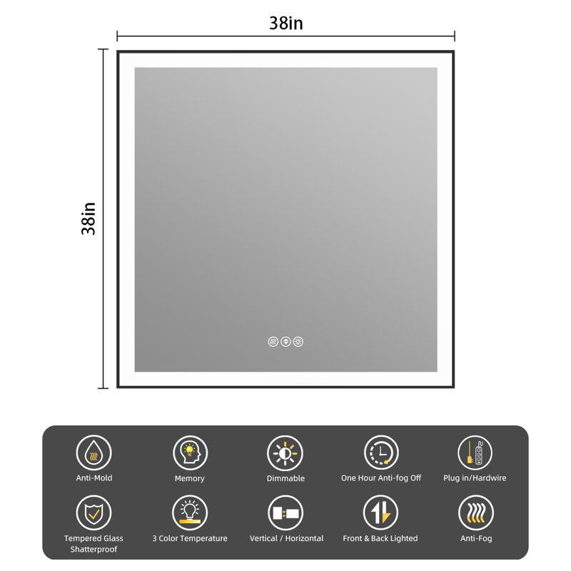  Lunara UL Certified Metal Framed Front Light & Backlit Memory LED Light Bathroom Vanity Mirror with 3 Year Warranty