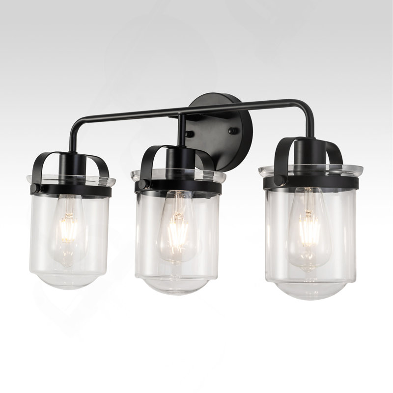 3 lumières avec abat-jour en verre transparent, applique moderne, luminaire d'intérieur industriel pour salle de bain, salon, chambre à coucher, évier de cuisine, douille E26, [sans ampoule]