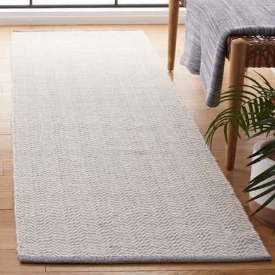 Tapis en coton / laine tissé à la main Vermont en ivoire / gris