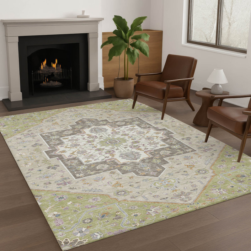 Tapis traditionnel lavable à la machine intérieur / extérieur ACN2533, Aloès, Rectangulaire 3 pi x 5 pi