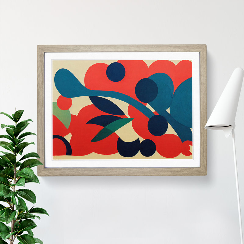 Iconic Abstract Flowers - Single Picture Frame Print, 34cm H x 46cm W x 2cm D, Oak