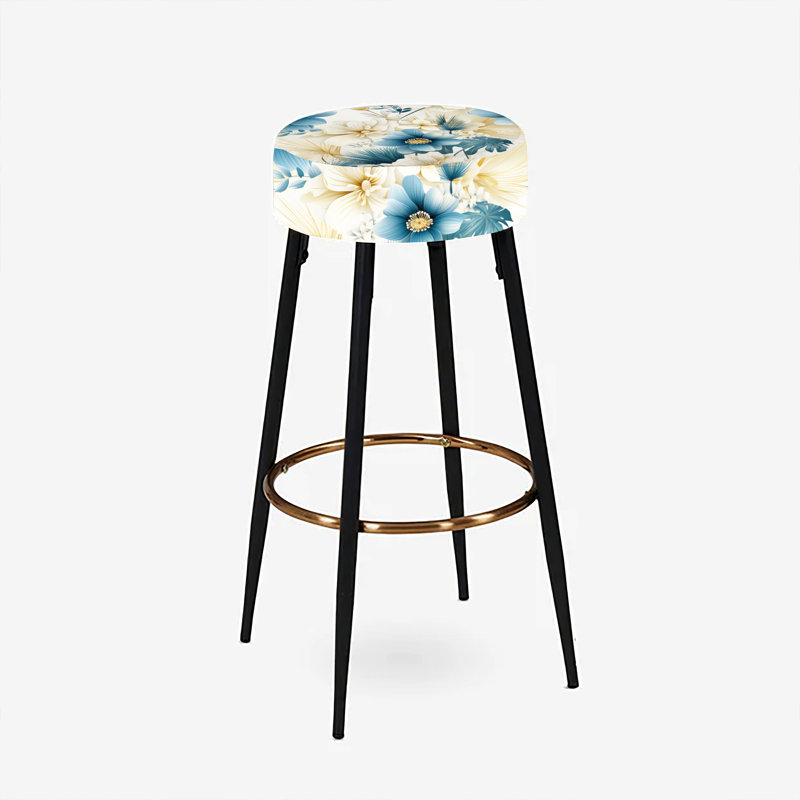 Beige et bleu Escape Flowers I - ensemble de 2 tabourets floraux