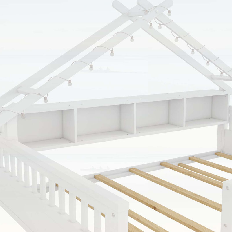 Lit sur pied avec lumière et rangement, White, Full