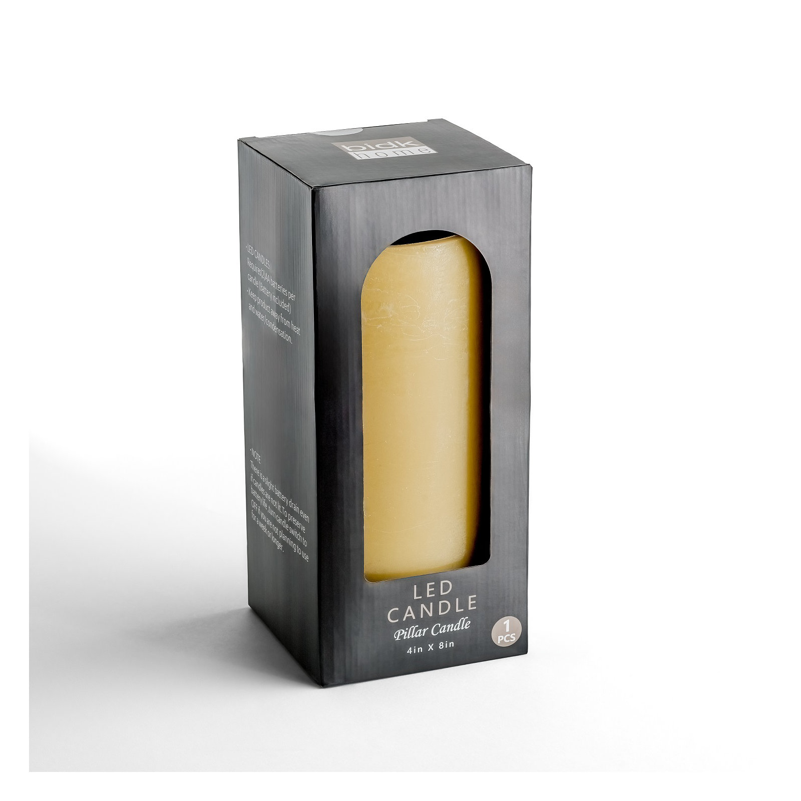 Large Champagne Flameless Pillar Candle, Yellow