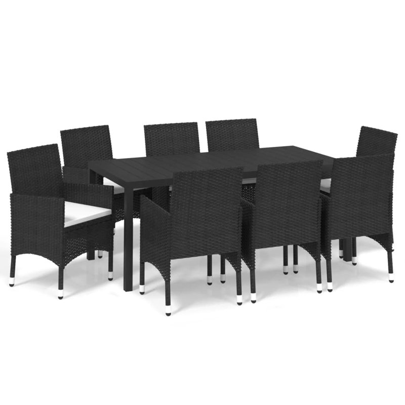  Dining Set Black Poly Rattan, Steel, WPC, Aluminum, Polyester, Cream White, Black