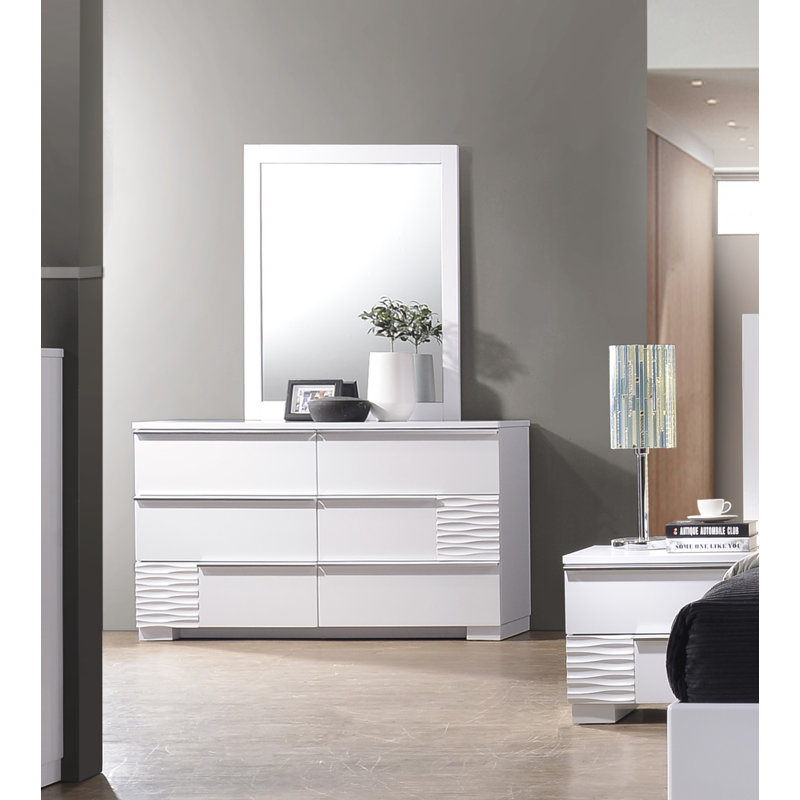 Fenner 55" 6 Drawer White Dresser with Mirror Set 