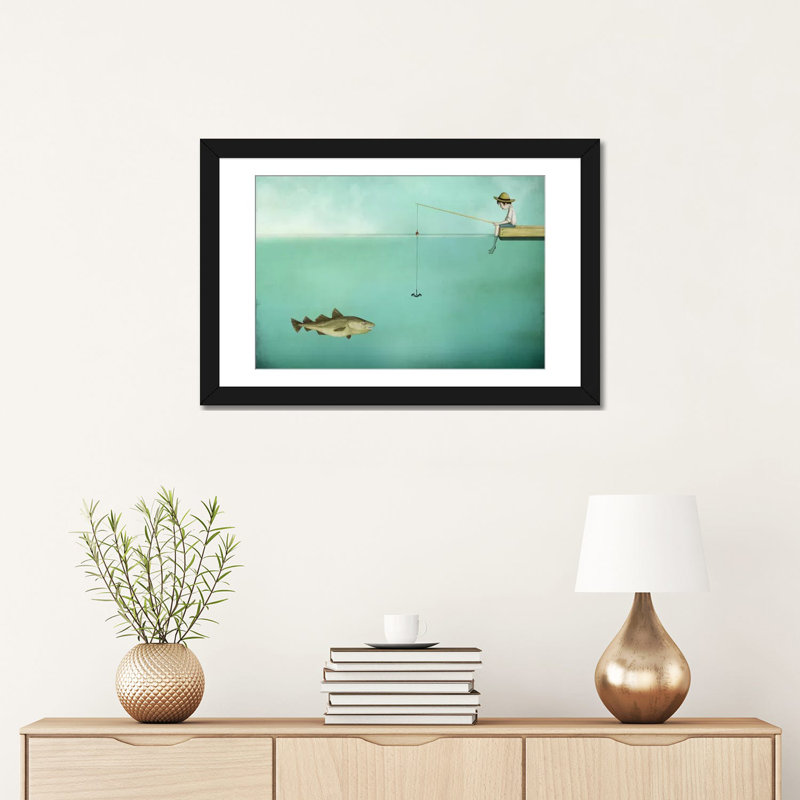 «Fish», impression sur toile, H 16 po x l 24 po x P 1 po, Papier d'art encadré noir, Blanc