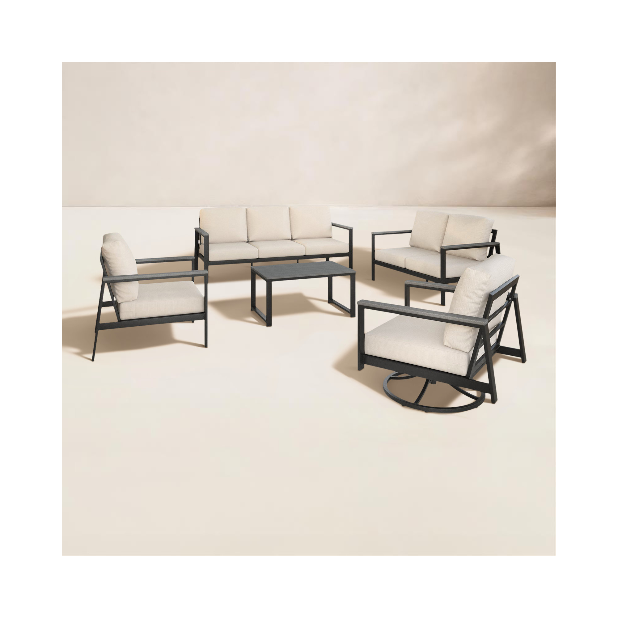 Townsend 5 Piece Sofa Seating Group with Sunbrella Cushions, Cast Silver Sunbrella®